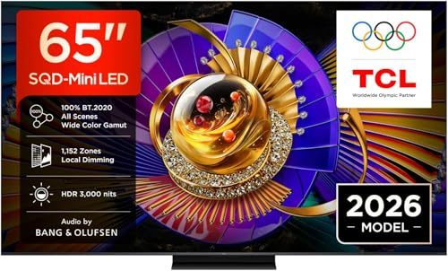 TCL 65C7L Televisor 65 Pulgadas SQD-Mini LED 4K Smart TV, 2600 nits HDR Premium, 144Hz Motion Clarity Pro, Game Master Pro, ZeroBorder, Google TV