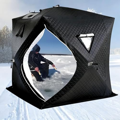 SENODON Tienda De Pesca En Hielo con Aislamiento, Sauna para Exteriores con Tela Oxford 210d, Tienda De Camping con Ventilación De Humo, Cabaña para Pesca En Invierno, Tienda De Sauna(Black-2.1m)