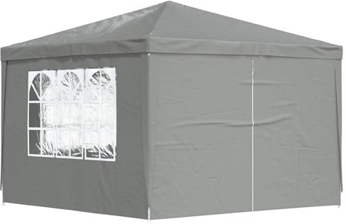 Tenda per feste, 300 x 300 x 255 cm, con finestre, in polietilene, con telaio in acciaio, grigio chiaro, include 8 pareti laterali rimovibili e 2 pannelli per porte con cerniera, pieghevole per un