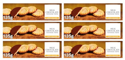 Milk Chocolate Viennese Thins, Light & Delicate Biscuits, Vegetarian-Suitable, 135g, Pack of 6