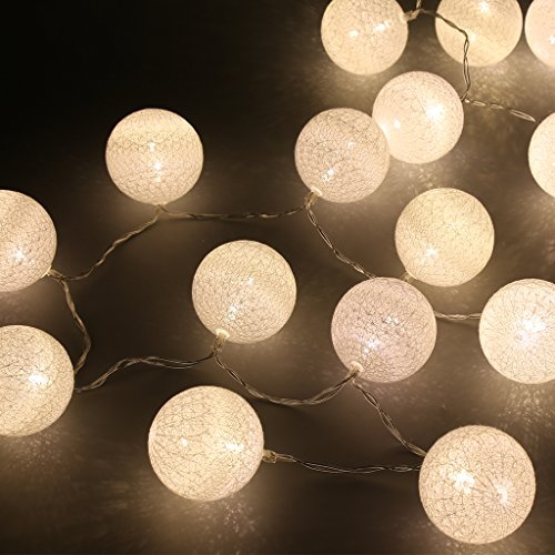 Guirlande lumineuse LED, DOTBUY Intérieur Pile Lumiere Décoration Chambre Enfant Boules Coton Batterie Chaîne Pour Maison Valentin Noël Fêtes Mariage (4.8m/ 30 Boule lumière, White)