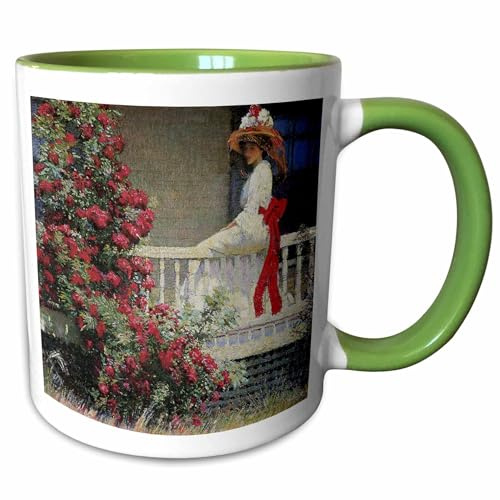 3dRose The Crimson Rambler by Philip Leslie Hale Victorian Lady and Roses 15oz Two-Tone Green Mug