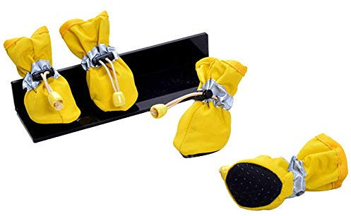 OMEM wasserdichte Regenstiefel für Welpen, 4er-Set Haustierstiefel, weiche wasserdichte Hundeschuhe (XXL,Jaune)