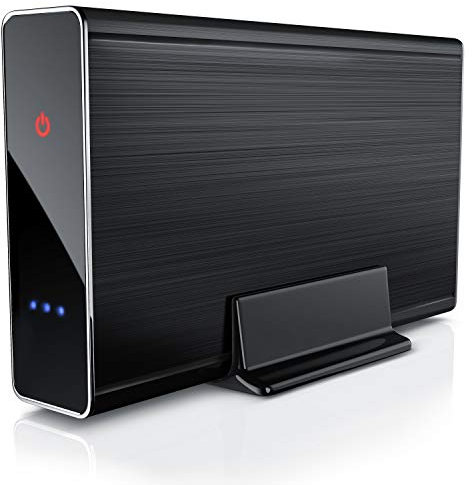 CSL - USB 3.0 Festplattengehäuse 3,5 Zoll extern - gebürstetes Aluminium - für SSD und HDD - SATA - UASP - Super Speed 5 Gbit s - Plug and Play - Hot-Plug - mit Netzteil - schwarz eloxiert