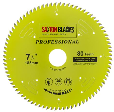 TCT18580TPRO Saxton Professional Range TCT Circular Saw Blade 185mm x 80T x 30mm Bore, 16, 20, 25mm reduction rings Compatible with Bosch Makita Dewalt etc