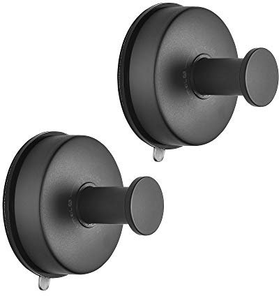 JOMOLA Ganchos ventosa de Succión Gancho Ventosa Toallero con Ventosa para Baño Cocina Colgador de Pared sin Taladro Gancho de Pared con Percha Accesorio de Baño Inoxidable Negro, 2 Piezas