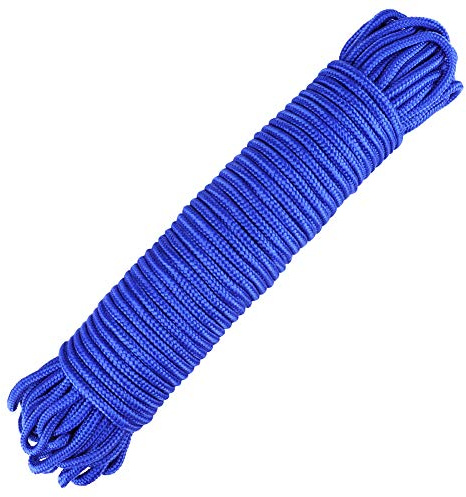 jijAcraft Nylon Rope - 100 Feet Blue Nylon String, 1/4 Inch Solid Braided Thick Strong Rope for Multi- Purpose Tie Down, Clothesline, Gardening, Craft Projects