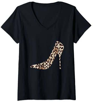 Femme Talons aiguilles à talons avec imprimé léopard T-Shirt avec Col en V