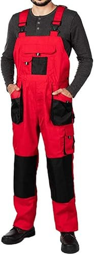MAZALAT work wear Arbeitshosen männer, Arbeitslatzhose Herren mit Kniepolstertaschen, Größen S-XXXL, Latzhose herren, Arbeitshose Latzhose arbeits Latzhose Qualitat Rot 54