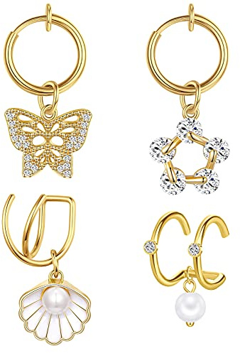 VFUN Faux Piercing Conch Acier Chirurgical Piercing Nez à Clipser Dangle Ear Cuff Piercing Faux Nostril Piercing Oreille Bijoux pour Femme Homme Or