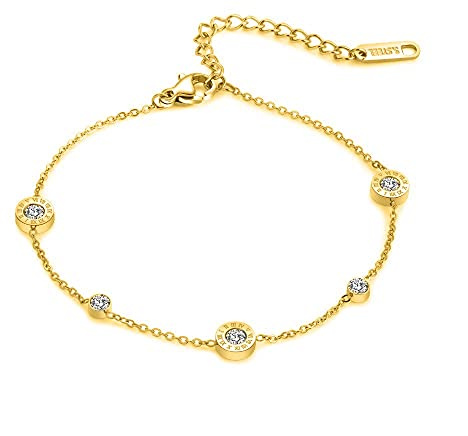 Kim Johanson Edelstahl Damen Fußkettchen *Timeless* in Gold mit Zirkonia Steinchen besetzt & einem starken Karabinerverschluss inkl. Schmuckbeutel