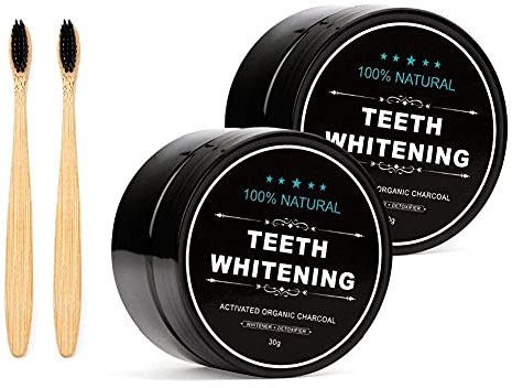 2-Pack Teeth Whitening Charcoal Powder + Bamboo Brush Oral Care Sets, WUBLSYAN Natural Activated Charcoal Teeth Whitener Powder (Pack of 2)