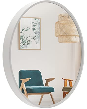 BD ART Wandspiegel Rund Spiegel 60 cm mit Weiß eleganter Holzrahmen
