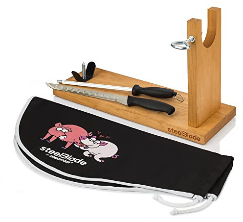 Steelblade - Jamonero + Cubre Jamón Kukuxumusu + Cuchillo Jamonero y Chaira - Soporte Jamonero Fabricado en España