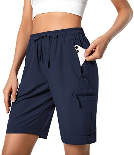 Hugut Women's Lightweight Hiking Cargo Shorts Quick Dry with Zipper Pockets