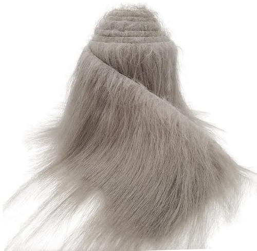 Kunstpelz Stoff zum Basteln Grau, Zotteliger Bastel Plüsch 5 x 170 cm für selbstgemachten Weihnachts-/Zwerg Bart, Fursuit, handgefertigtes Weihnachts-Halloween-Cosplay-Kostüm