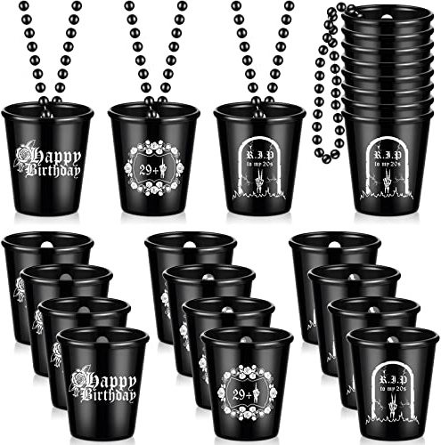 Sasylvia 12 Pcs, Rip Twenties Shot Glass Necklace, Beaded Dirty, Rip 20s | Plastic Shot Necklace Cup, to My Birthday Decorations, Black Plastic Tumbler Cups, Funny Birthday Gag Gifts for Him or Her
