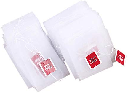 Lrtzizy 100Pcs Tea Bag Infuser with String Heal Seal 7 x 6cm Sachet Filter Paper Nylon Teabags Empty Tea Bags