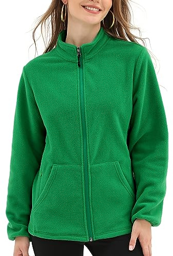 Argstar Fleece Jacket for Women, Lightweight Full Zip Classic Soft Casual Recreation Coat with Zipper Pockets Hunter Green L