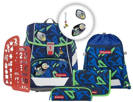 Step by Step Schulranzen-Set 2IN1 Plus „Soccer Ben“ 6-teilig, ergonomischer Tornister, höhenverstellbar mit Hüftgurt, für die Grundschule, ab der 1. Klasse, 19L, blau-grün