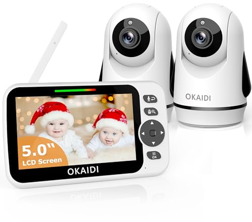 OKAIDI 5-Zoll-Bildschirm Pan-Tilt-Zoom Video Babyphone mit 2 Kameras Kein WLAN