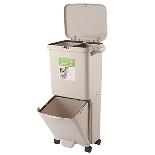 GTEYRUQREWIIEOH Trash Can Kitchen Trucks with Garbage Separation System 4-Fold Waste Bucket Kitchen 42L Black Plastic Smooth Finish