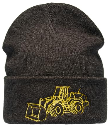 Baddery Kinder Beanie - „Radlader“ - Bestickte Strickmütze für Jungen & Mädchen - Warme Wintermütze (One Size - Schwarz)