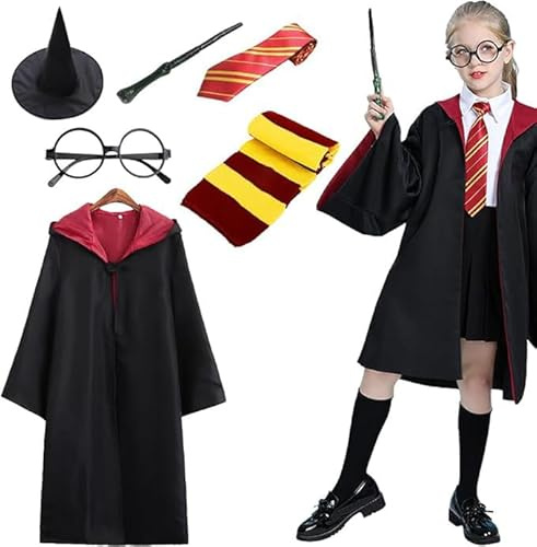 ZOYDP Kids Robe Costume, Fancy Dress with Robe Hat Scarf Wand Glasses and Tie, Dress Up for Carnival Halloween