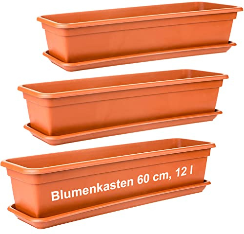 2friends Blumenkasten 60cm mit Untersetzer – 3er-Set, Hochwertiger Kunststoff, Terracotta, Made in EU