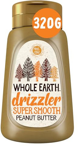 Whole Earth Drizzler Original Roasted Peanut Butter, Super Smooth Squeezy Runny Nutty Spread Made with 100% Peanuts, All Natural Ingredients, No Added Sugar, Gluten Free, Vegan Friendly – 320g
