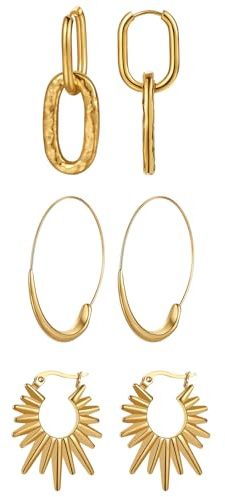 JewelryWe Ohrringe Damen Gold Creolen: Chunky Dreieck Rechteck Tropfen Edelstahl Geometrisch Klein Creolen Huggie Ohrringe Klobig Dick Leicht Hypoallergen Ohrstecker Geschenk für Frau Mädchen
