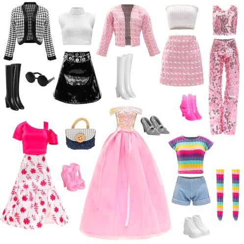 Miunana 15 Fashion Puppen Kleidung Chic Anzüge Party Kleid Pailletten Outfits Stilvolles Kleider mit 6 Paar Schuhe 3 Zubehör für 11.5 Zoll Mädchen Puppen