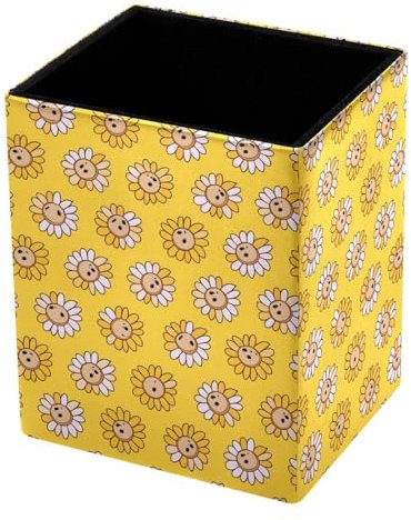DragonBtu Stiftehalter für den Schreibtisch, Stifteetui mit kleinen Sonnenblumen, goldene Kapazität, Stiftebecher, Leder, Make-up-Pinselhalter für Büro, Schreibtisch-Organizer