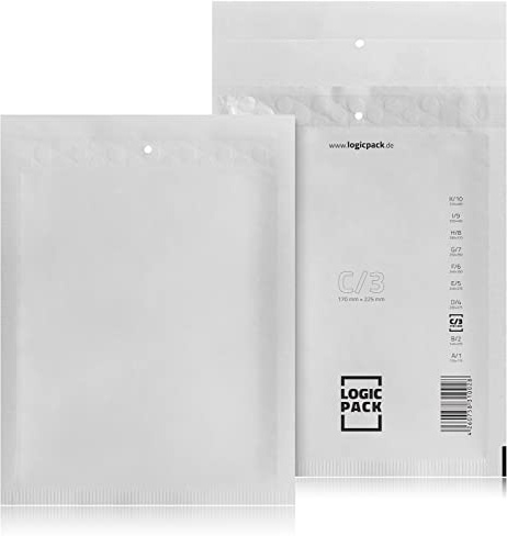 LOGIC PACK 25 Luftpolsterumschläge Versandtaschen Luftpolster C3 170 x 225 mm Weiß, Luftpolstertaschen Haftklebend Gepolsterte Briefumschläge Premium Umschläge Polsterumschläge geeignet für DIN A5