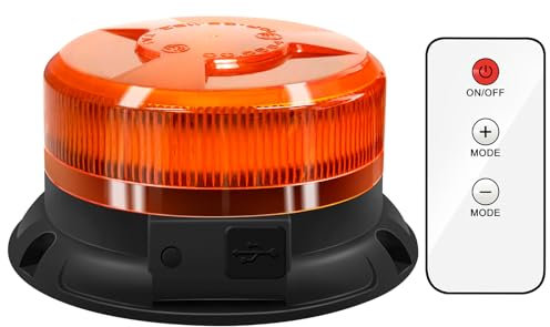 AnTom Gyrophare LED Sans Fil Rechargeable avec télécommande 12V-24V orange phare d’avertissement clignotant magnétique 9 Modes de Flash avec pour golf UTV Car Bus