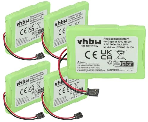 vhbw 5x batteria compatibile con Siemens Gigaset 3000 Micro, 3015 Micro, 3010 Micro telefono fisso cordless (500mAh, 3,6V, NiMH)