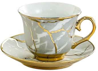 Luxueuse tasse à café en céramique avec motif campagnard européen et style thé anglais, parfaite pour les tasses à thé en forme de fleur (tasse à café craquelée grise)