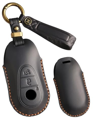 HIBEYO Leder Autoschlüssel Hülle Passt für Mercedes S-Klasse C-Klasse W206 S400L S450L W223 X206 Schlüsselhülle Abdeckung Schutzhülle Passt für Maybach S480 S580 Schlüsselbund Schlüsseletui-A Schwarz