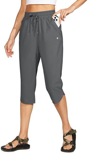 WILLIT Badbyxor för kvinnor, capribyxor, badshorts, snabbtorkande simbräda, strand, atletisk capris med fickor, lätt UPF 50 + 18 tum, Mörkgrå, L