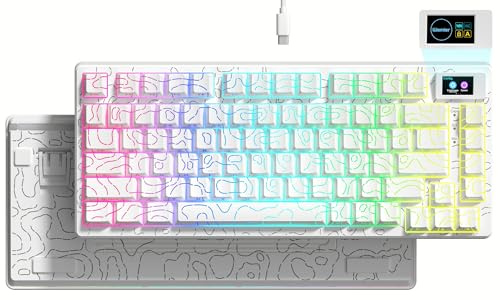 Womier - SK80 75% gaming keyboard with color media display | Topographic Mechanical Keyboard, Creamy RGB Hot-Swappable Seal, Pre-Lubed POM Switch for Mac/Win, White