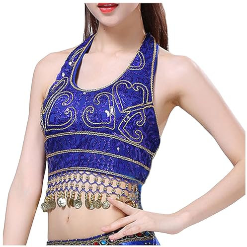 Pailletten Quasten Top Bauchtanz Crop Top Karneval Kostüme BH Top Party Tank Top Rave Outfit Frauen Glitzer Pailletten Oberteil Fransen Rückenfrei BH Festival Top Outfit Bauchtanz Oberteil Kostüm