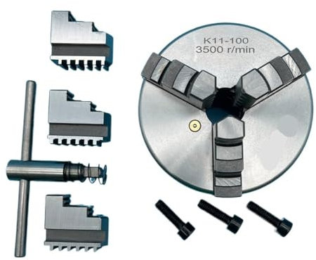 DAISHUJIE Drehfutter 100mm Drehfutter Metall Drehfutter K11-100 3 Backen Selbstzentrierendes Spannfutter Manuelles Spannfutter