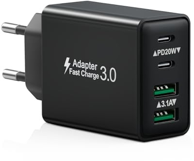 Cargador USB C, 40W Cargador iPhone Carga Rapida USBC Enchufe Múltiple 4-Puertos PD+QC Rápido Pared Adaptador Tipo C para iPhone 16 15 14 13 12 11 Pro MAX Plus,iPad,Samsung S24 S23 Fast Charger