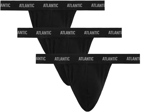 ATLANTIC UNDERWEAR Herren-String 3er-Pack – Low-Rise Schnitt, Elastischer Bund, Baumwolle-Elasthan, Unsichtbar unter Kleidung Schwarz L