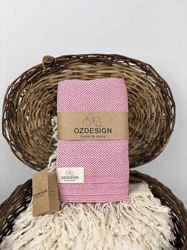 OZDESIGN DILAY Toalla turca de 100 % algodón pestemal de 100 x 180 cm, secado rápido, ligera, muy absorbente, para baño, playa, spa y viajes (1, rosa)