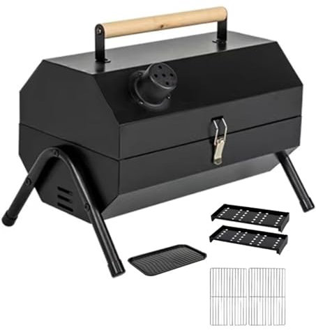Parrilla PequeñA PortáTil Doble Cara, Estufa Chimenea para Exteriores, Parrilla Barbacoa Plegable PortáTil Acero Inoxidable con Bolsa Transporte, Adecuada para Picnic Viajes JardíN Camping,Black