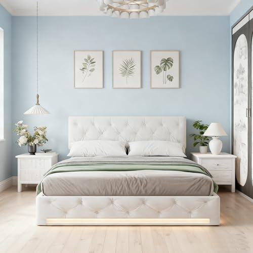BRYXR 140 x 200cm Hydraulisch Stauraumbett,Bett mit Bettkasten und Lattenrost, Doppelbett mit Stauraum, LED-Bett mit Kopfteil,Ohne Matratze,Stilvoll und Funktional für Ihr Schlafzimmer