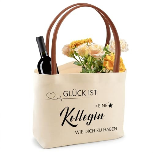 EKKONG Beste Kollegin Tasche, Personalisierte Kollegin Geschenk mit Spruch, Baumwolltasche für Abschied, Geburtstag, Weihnachten, Dankeschön, Faltbare Shopper für Büro, Strand und Yoga