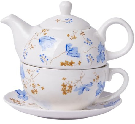 VALICLUD Théière Céramique Avec Tasse Imprimée Résistant Chaleur Pour Infusion Fruits Et Thés Sachet Pour Réunions Et Cadeaux