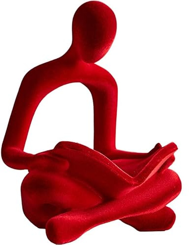 XYQXYQ Moderne Lesefigur Statue, Wohnkultur Denker Statue, abstrakte Kunst Ornament, Leseskulptur Dekor für Bücherwürmer in Familie, Büro, Wohnzimmer, ideal für Regale, Schreibtische oder Tische (Rot)